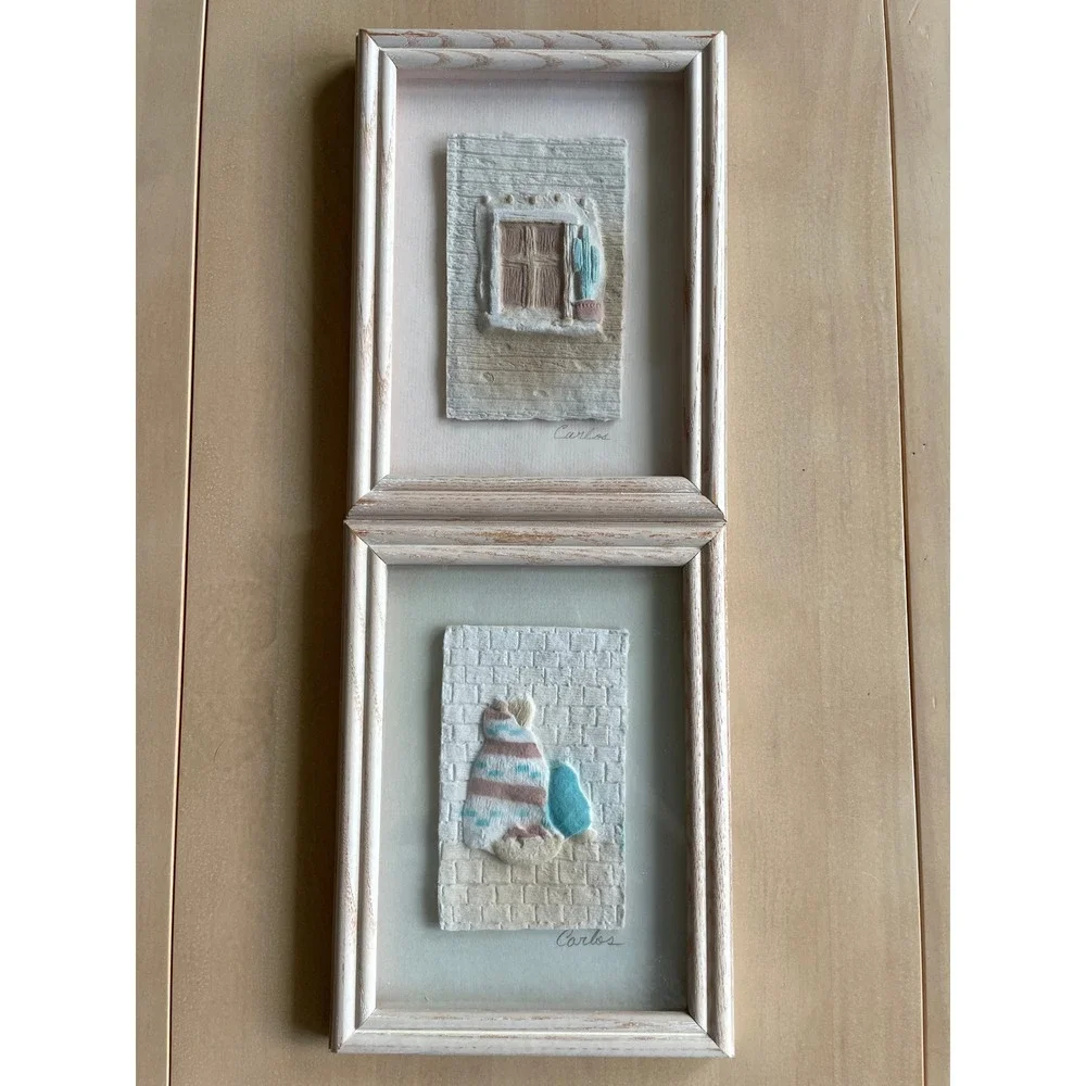 VTG Set of 2 Southwestern Figi Graphics Hand Cast Paper Shadowbox Wall Art